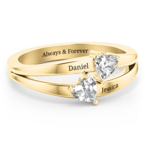 Twin Hearts Ring – 10K Yellow Gold with Cubic Zirconia