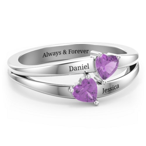 Twin Hearts Ring – Sterling Silver with Amethyst