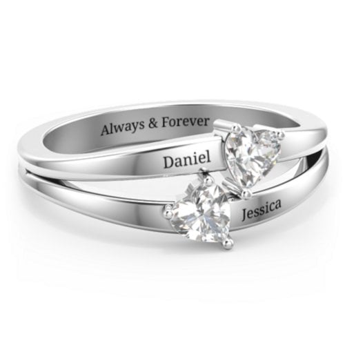 Twin Hearts Ring – Sterling Silver with Diamond
