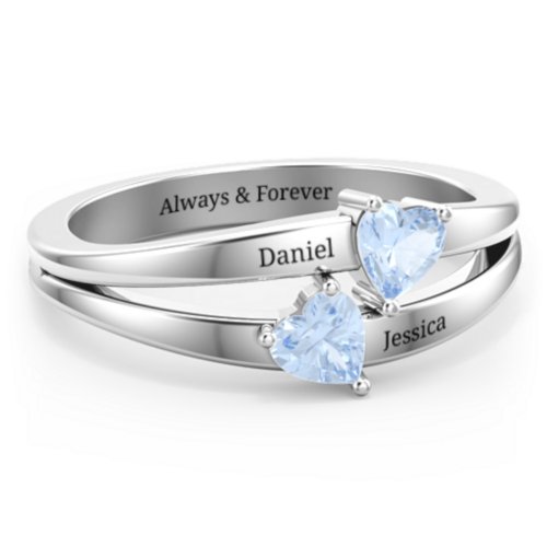 Twin Hearts Ring – Sterling Silver with Aquamarine