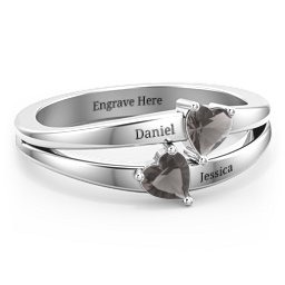 Twin Hearts Ring in 925 Sterling Silver with Smokey Quartz