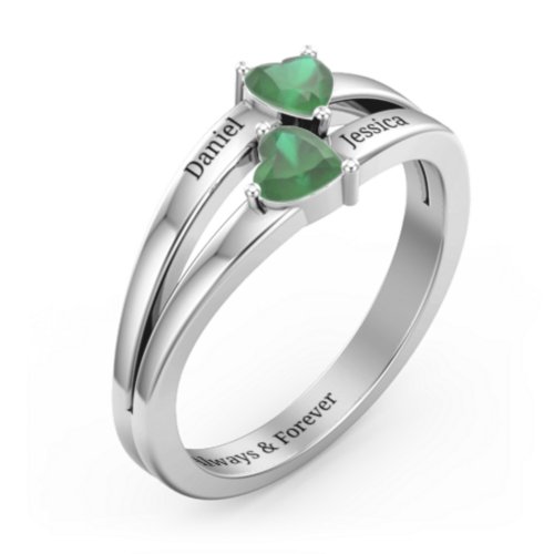 Twin Hearts Ring – Sterling Silver with Emerald