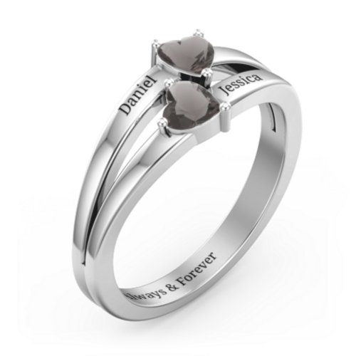 Twin Hearts Ring – Sterling Silver with Smokey Quartz