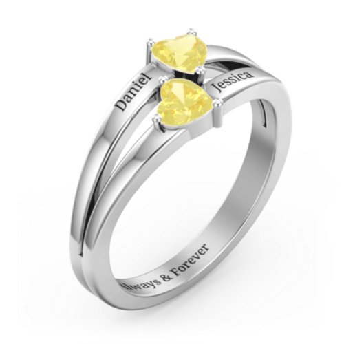 Twin Hearts Ring – Sterling Silver with Citrine
