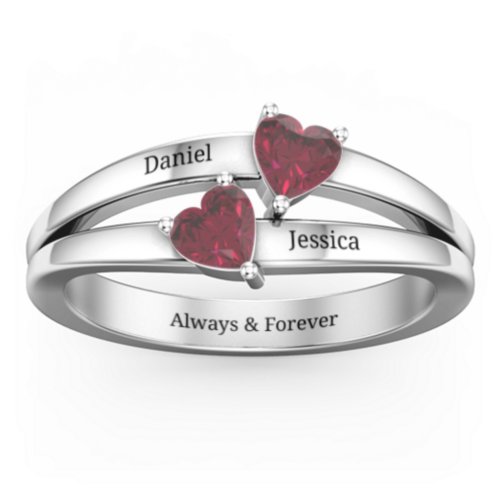 Twin Hearts Ring – Sterling Silver with Ruby