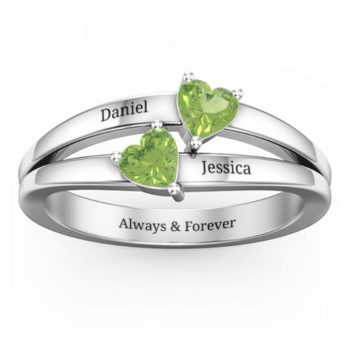 Twin Hearts Ring – Sterling Silver with Peridot