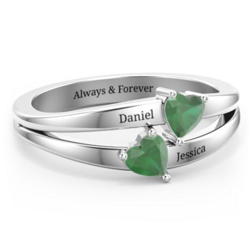 Twin Hearts Ring – Sterling Silver with Emerald