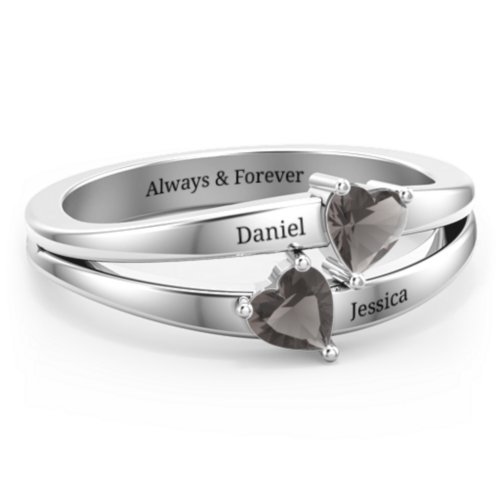 Twin Hearts Ring – Sterling Silver with Smokey Quartz