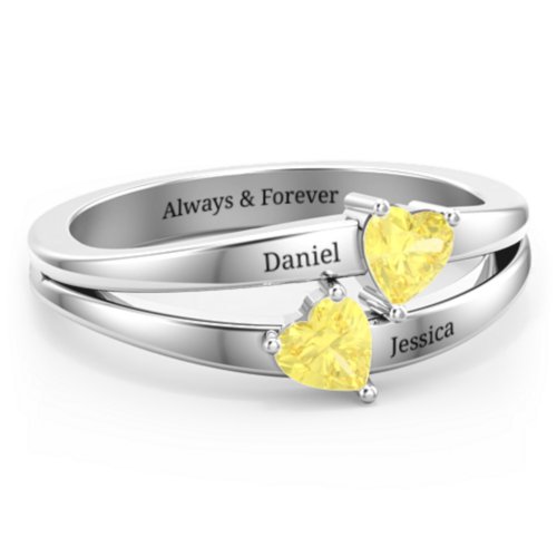 Twin Hearts Ring – Sterling Silver with Citrine