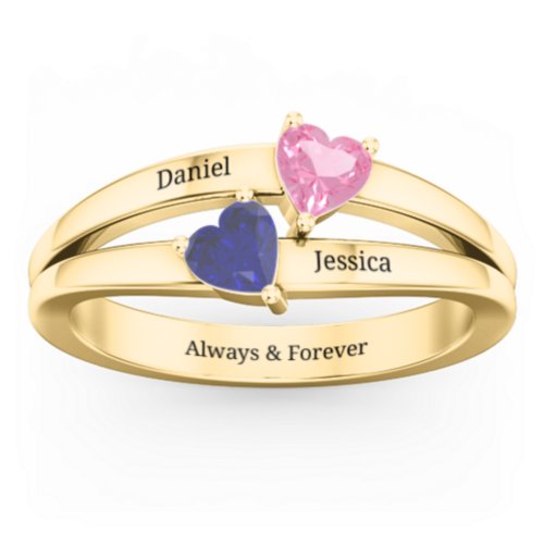 Twin Hearts Ring – 10K Yellow Gold with Pink Tourmaline and Blue Sapphire