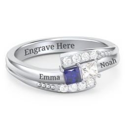 Engravable Bypass Ring with Princess Cut Gemstones and Accents