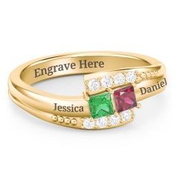 Engravable Bypass Ring with Princess Cut Gemstones and Accents