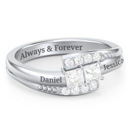 Engravable Bypass Ring with Princess Cut Gemstones and Accents