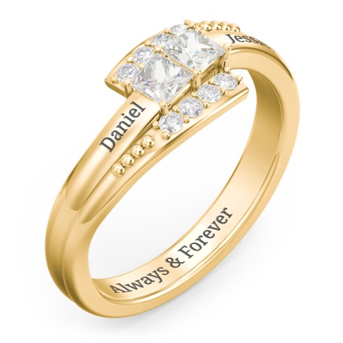 Engravable Bypass Ring with Princess Cut Gemstones and Accents
