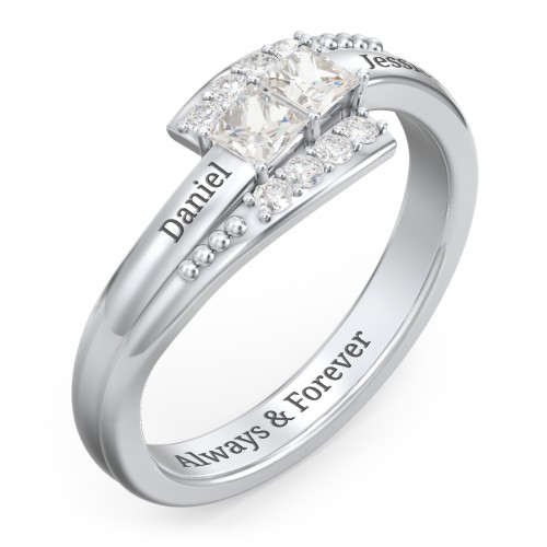 Engravable Bypass Ring with Princess Cut Gemstones and Accents