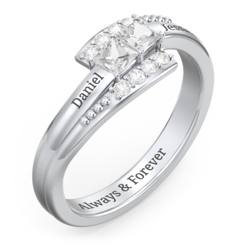 Engravable Bypass Ring with Princess Cut Gemstones and Accents