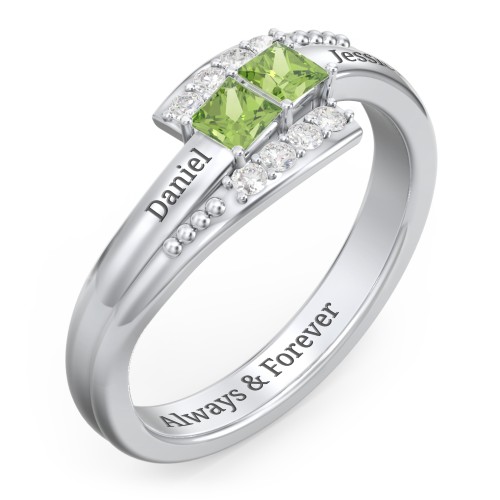 Engravable Bypass Ring with Princess Cut Gemstones and Accents
