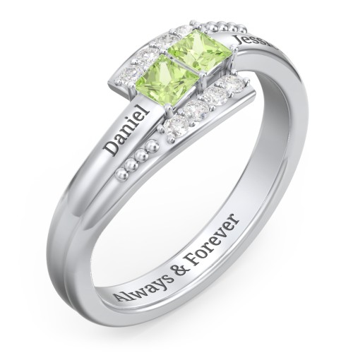 Engravable Bypass Ring with Princess Cut Gemstones and Accents