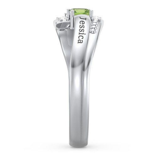 Engravable Bypass Ring with Princess Cut Gemstones and Accents