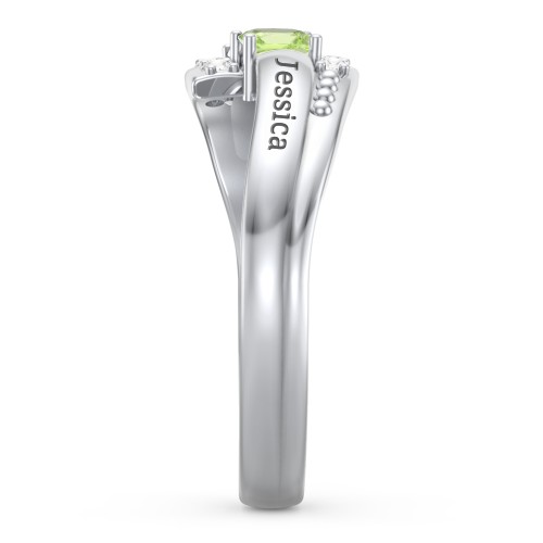 Engravable Bypass Ring with Princess Cut Gemstones and Accents