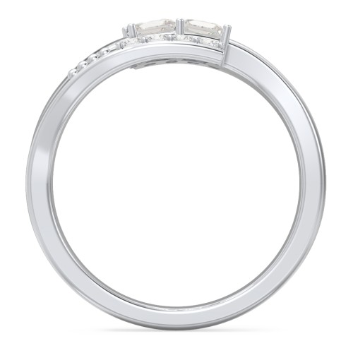 Engravable Bypass Ring with Princess Cut Gemstones and Accents
