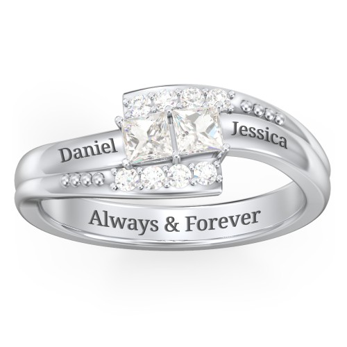 Engravable Bypass Ring with Princess Cut Gemstones and Accents