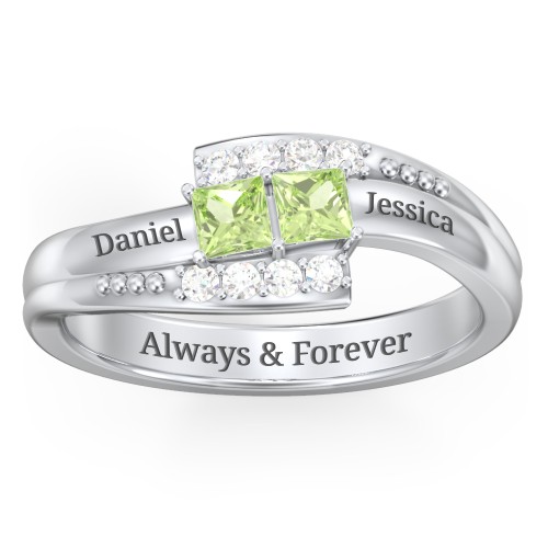 Engravable Bypass Ring with Princess Cut Gemstones and Accents