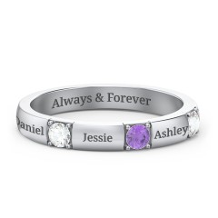 Elegant Three Gemstone Ring – Sterling Silver with Cubic Zirconia and Amethyst