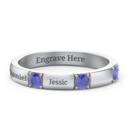 Elegant Three Gemstone Ring in 925 Sterling Silver with Blue Sapphire