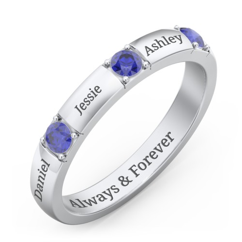 Elegant Three Gemstone Ring – Sterling Silver with Blue Sapphire