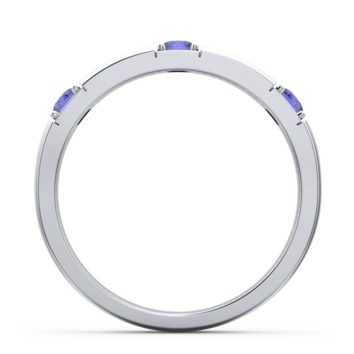 Elegant Three Gemstone Ring – Sterling Silver with Blue Sapphire