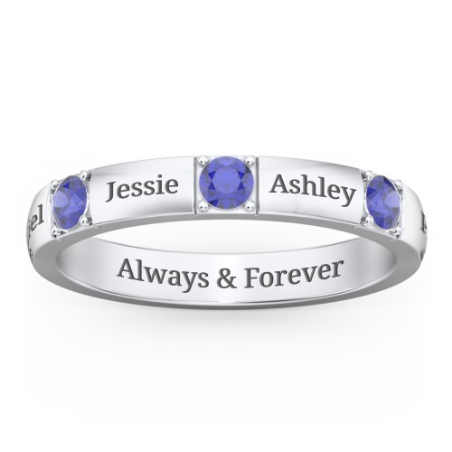 Elegant Three Gemstone Ring – Sterling Silver with Blue Sapphire