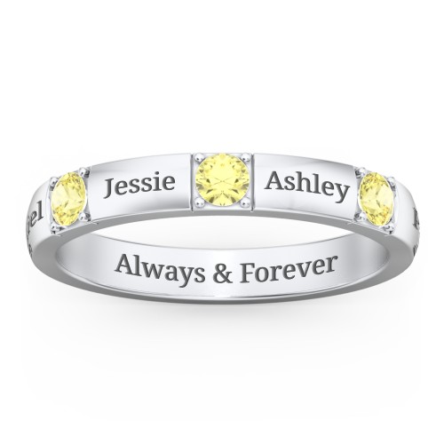 Elegant Three Gemstone Ring – Sterling Silver with Citrine