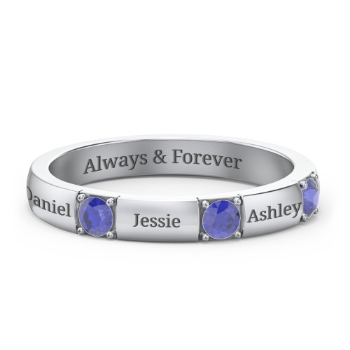Elegant Three Gemstone Ring – Sterling Silver with Blue Sapphire