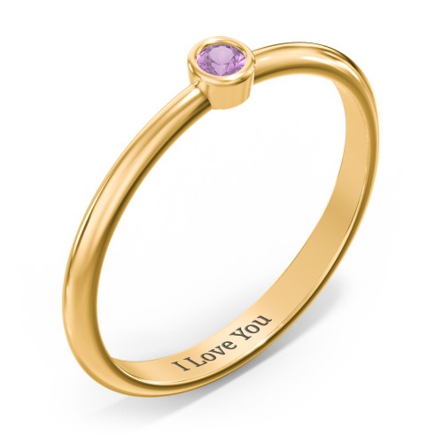 Classic Bezel Set Ring – 18K Gold Plated Silver with Amethyst