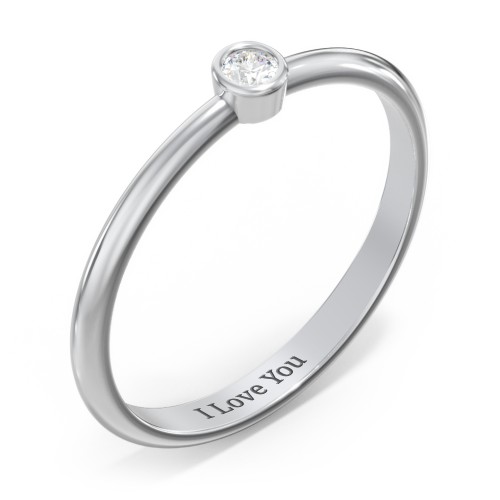 Classic Bezel Set Ring – Sterling Silver with Diamond
