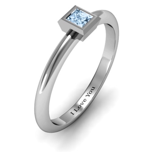 Ovation Classic Princess Setting Ring – Sterling Silver with Aquamarine