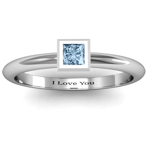Ovation Classic Princess Setting Ring – Sterling Silver with Aquamarine