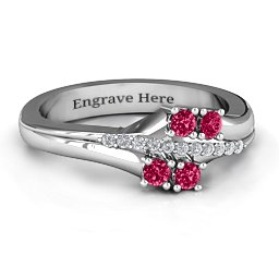 Four Stone Ring with Accents in 925 Sterling Silver with Ruby