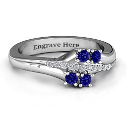 Four Stone Ring with Accents in 925 Sterling Silver with Blue Sapphire