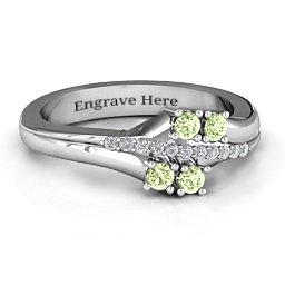 Four Stone Ring with Accents in 925 Sterling Silver with Peridot