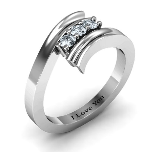 Three Stone Ridged Bypass Ring