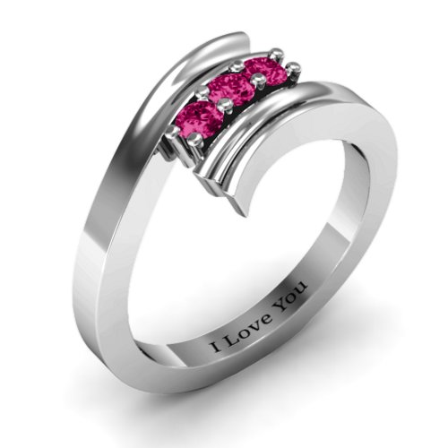 Three Stone Ridged Bypass Ring