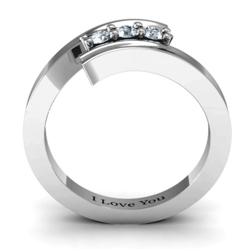 Three Stone Ridged Bypass Ring