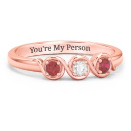 Triple Wave Ring in 10K Solid Rose Gold with Garnet and Cubic Zirconia