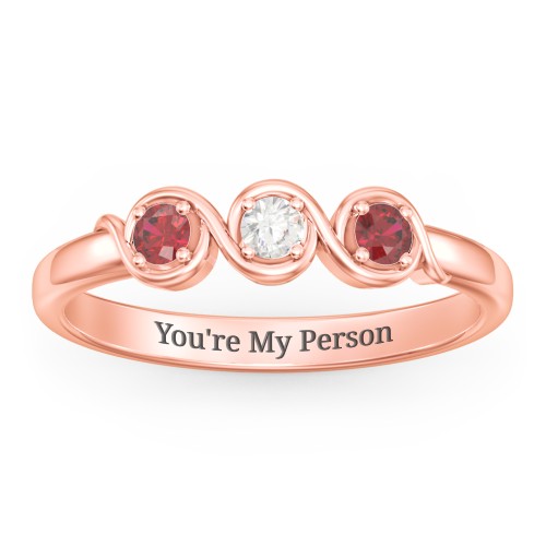 Triple Wave Ring – 10K Rose Gold with Garnet and Cubic Zirconia