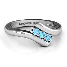 Three Stone Classic Bypass Ring in 925 Sterling Silver with Blue Topaz