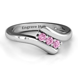 Three Stone Classic Bypass Ring in 925 Sterling Silver with Pink Sapphire