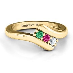 Three Stone Classic Bypass Ring in 10K Solid Yellow Gold with Emerald, Ruby, and Cubic Zirconia