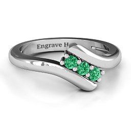 Three Stone Classic Bypass Ring in 925 Sterling Silver with Emerald